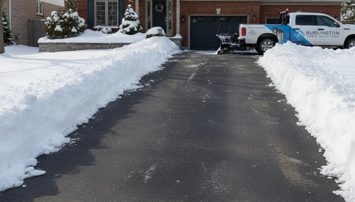 Cleared residential driveway after professional snow removal by Chop Chop Landscaping in Burlington, VT