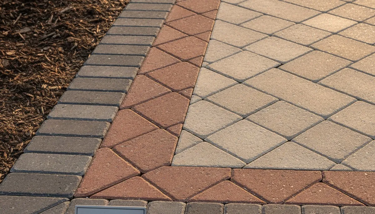 Decorative paver border with soldier course edge in Burlington VT driveway by Chop Chop Landscaping