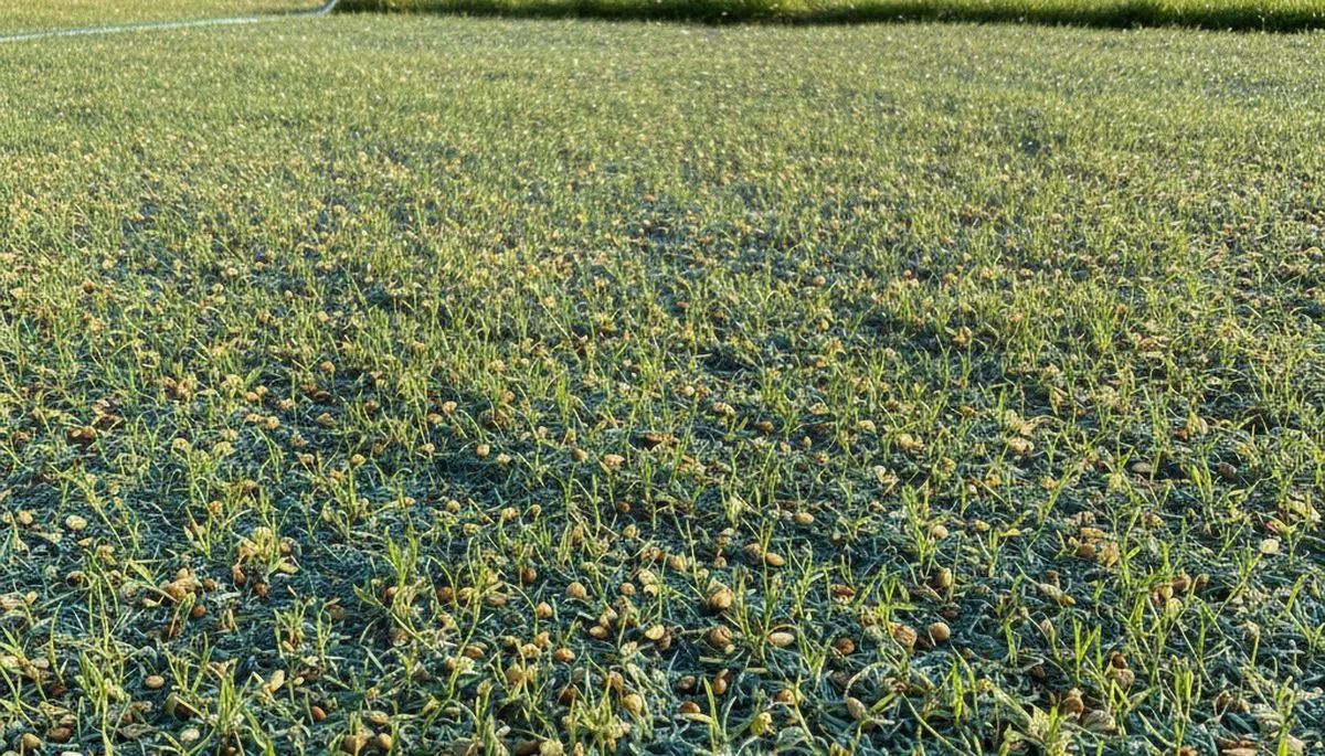 Hydroseeding grass seedling growth showing new green turf in Burlington VT by Chop Chop Landscaping