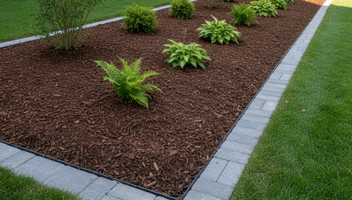 Freshly edged landscape bed with new mulch by professional landscapers in Burlington, VT