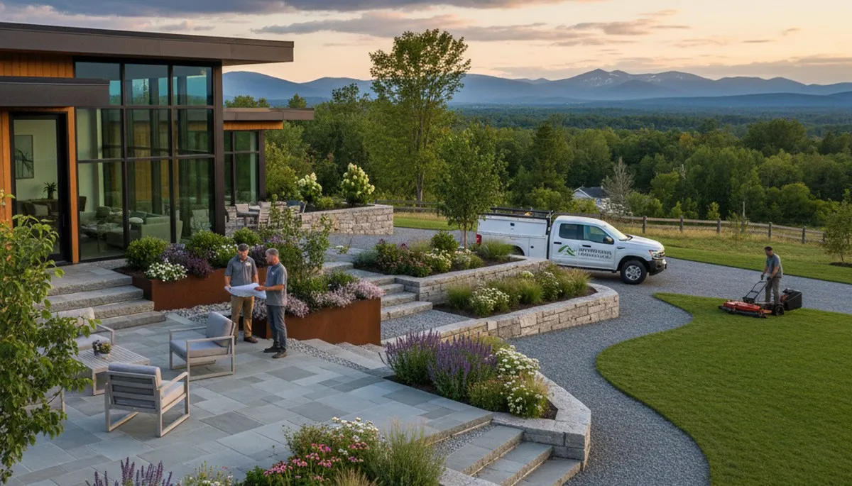 Landscaping crew in Burlington, VT providing professional yard care and property maintenance