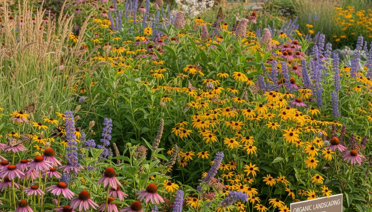 Native pollinator garden with bee-friendly plants by organic landscapers in Burlington, VT