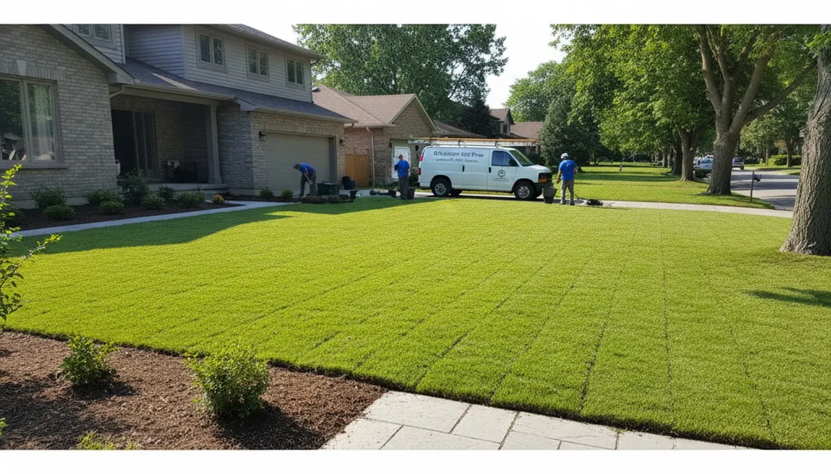 Fresh sod installation creating lush green lawn in Burlington, VT by Chop Chop Landscaping
