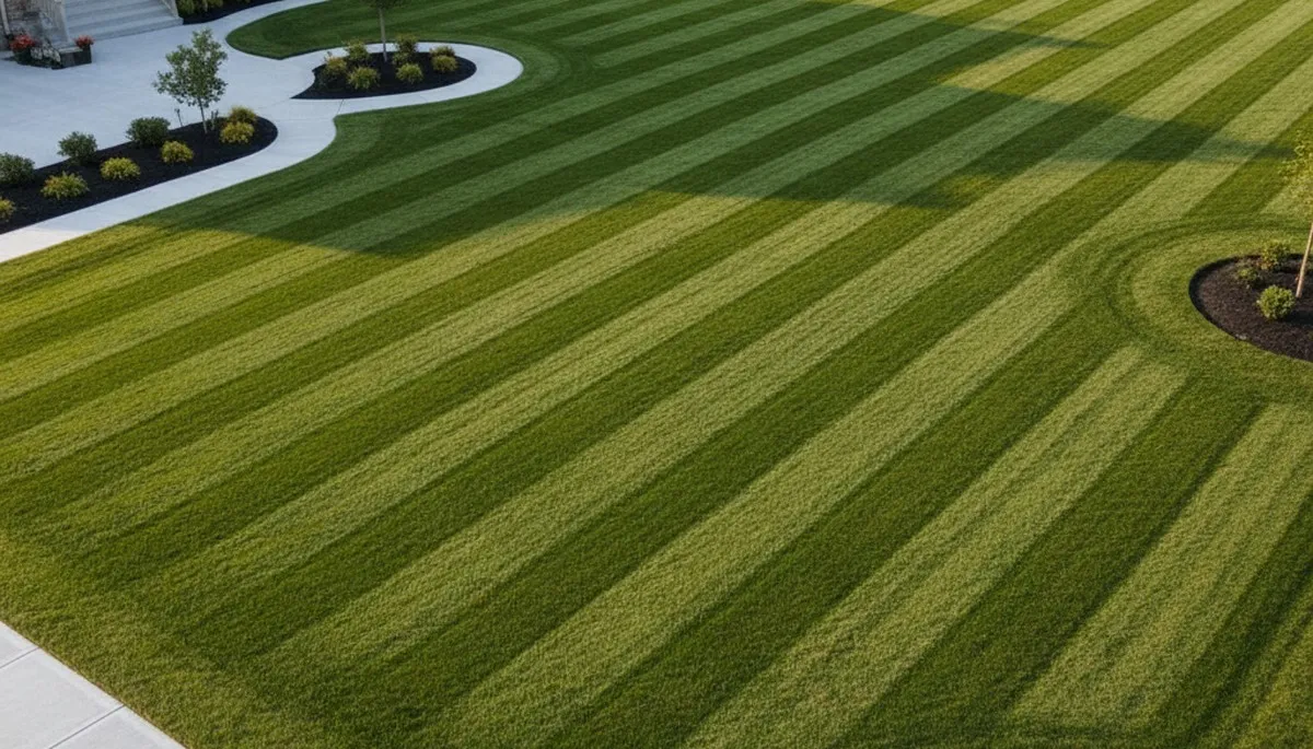 Freshly striped and edged lawn by Chop Chop Landscaping in Burlington, VT showcasing expert mowing work