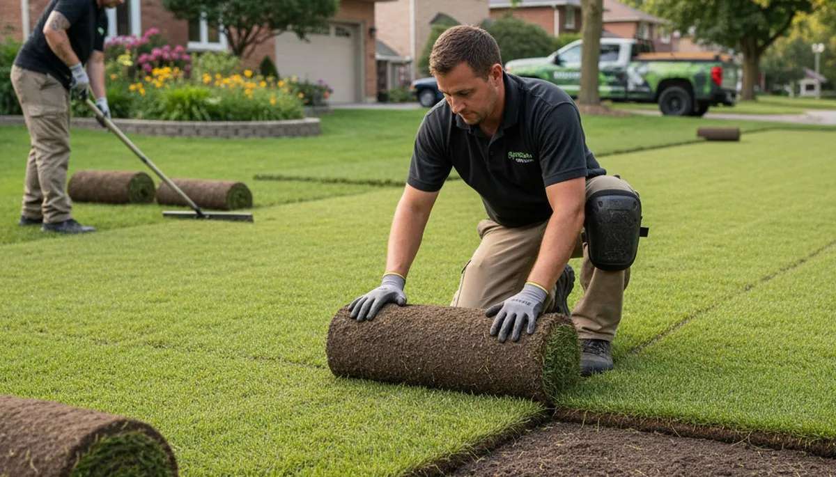 Close-up of seamless sod installation craftsmanship by Chop Chop Landscaping in Burlington, VT
