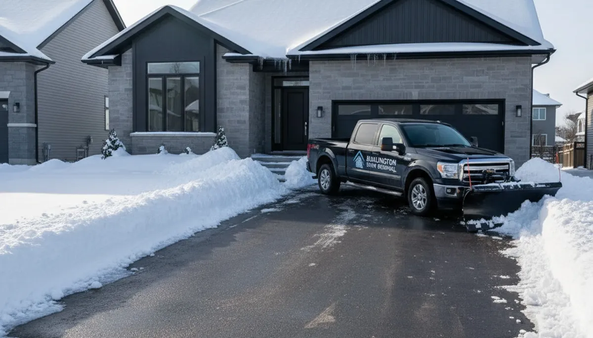 Cleared sidewalk after professional snow removal by Chop Chop Landscaping in Burlington, VT