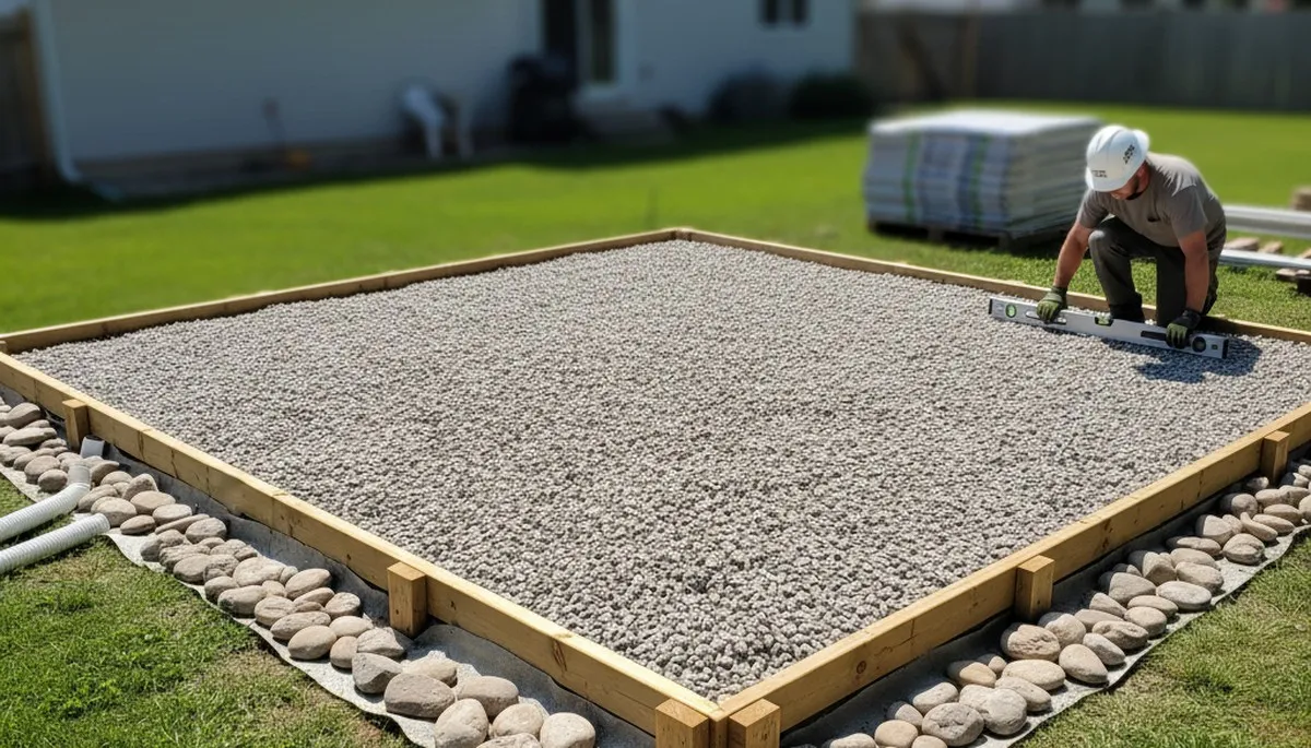 Level gravel shed foundation prep by Chop Chop Landscaping in Burlington, VT for durable installation